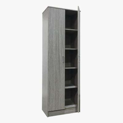 Armoire 2 portes 4 étagères couleur chêne gris