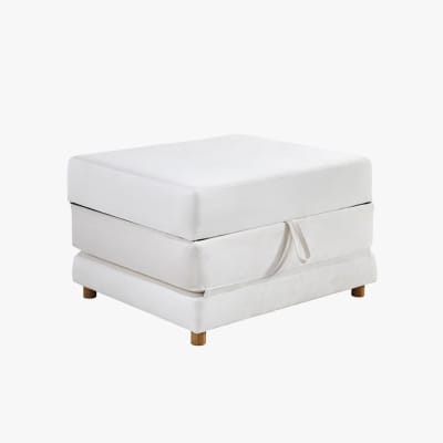 Banquette carrée convertible en tissu blanc écru