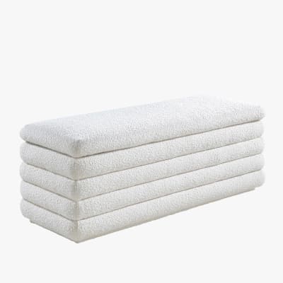 Banquette coffre effet peau de mouton blanc écru