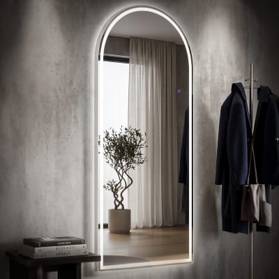 Miroir sur pied/mur arqué de 76 x 177 cm avec éclairage led à 3 tons