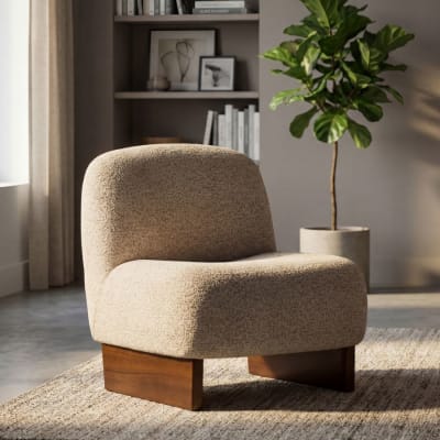 Fauteuil de style japandi en tissu bouclé 69x72x75 cm