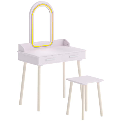Coiffeuse enfant miroir led 3 couleurs bois rose