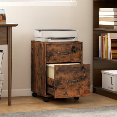 Caisson bureau mobile avec 2 tiroirs bois brun rustique