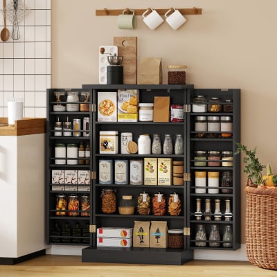 Armoire de cuisine 12 porte-racks étagères réglables bois noir