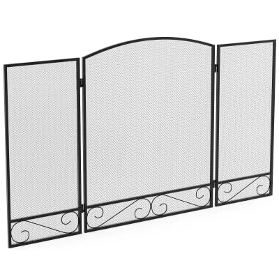 Pare-feu cheminée pliable 3 panneaux en métal noir