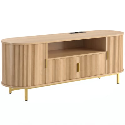 Meuble tv 140 cm avec 2 prises et 2 ports bois chêne