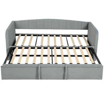 Lit gigogne 90/180x190 cm canapé-lit convertible 3 places velours gris
