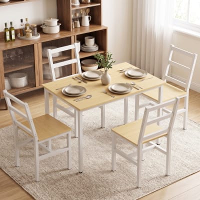Table salle à manger avec 4 chaises pour 4 personnes acier chêne blanc