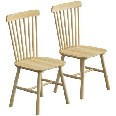 Lot de 2 chaises salle à manger dossier incurvé bois d'hévéa naturel