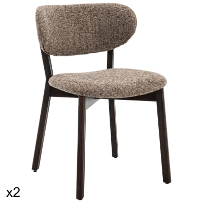 Lot de 2 chaises en bois foncé et tissu chiné taupe