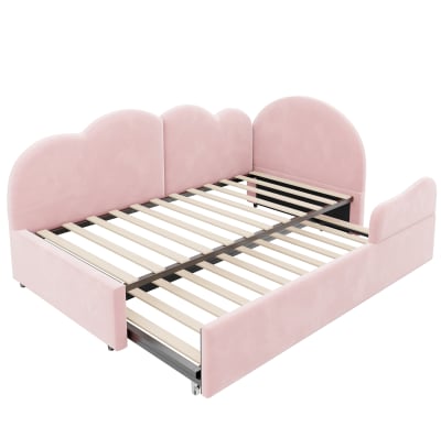 Canapé-lit en velours polyester rose avec lit gigogne 90 x 200 cm
