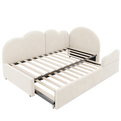 Canapé-lit en velours polyester beige avec lit gigogne 90 x 200 cm