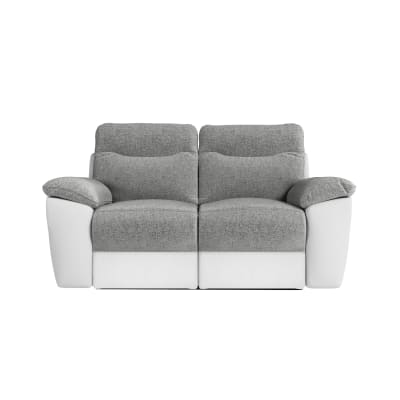 Canapé relax manuel 3, 2 places et fauteuil tissu simili - blanc/gris