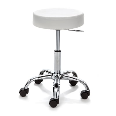 Tabouret réglable simili cuir blanc, métal ø50 h46/60 cm