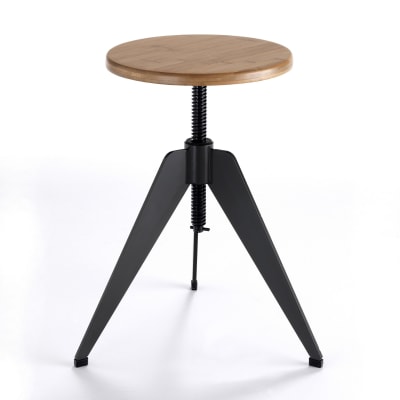 Tabouret à vis réglable bois chêne et métal 40/60x38x38 cm