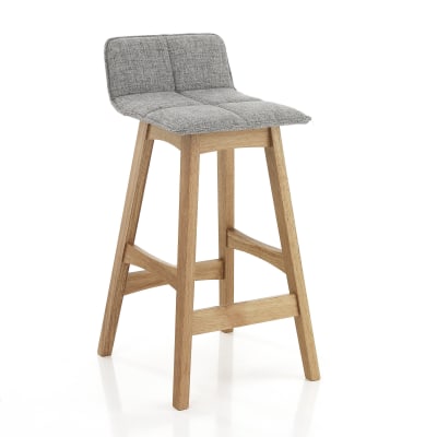 Lot 2 tabourets bois chêne et tissu gris 84x39x47 cm