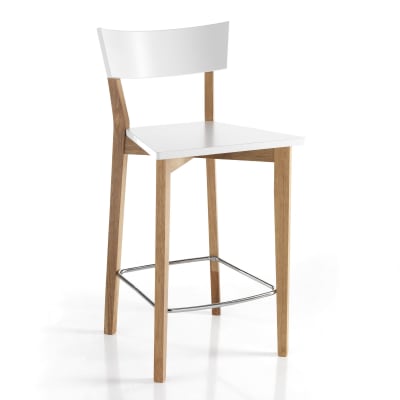 Lot 2 tabourets bois massif blanc et chêne 94x47x50 cm