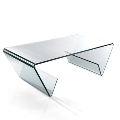 Table basse verre courbé avec porte-revues 35x110x55 cm