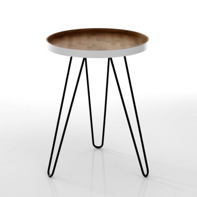 Table basse bambou blanc, pieds métal ø40xh53 cm