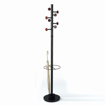 Porte-manteau porte-parapluies acier noir noyer ø30,5 h173 cm