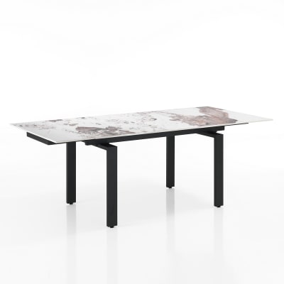 Table extensible céramique/acier onyx-noir 76x90x140-200 cm