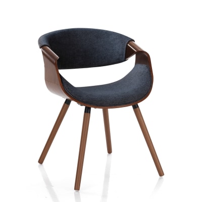 Chaise bois courbé noyer, tissu noir déperlant h72xl53xp59 cm