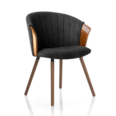 Chaise bois courbé noyer, tissu noir déperlant h75xl60xp57 cm