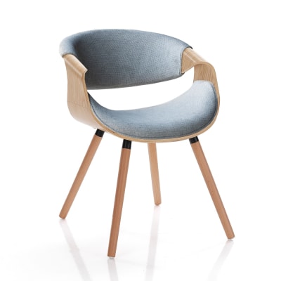 Chaise bois courbé chêne, tissu gris déperlant h72xl53xp59 cm