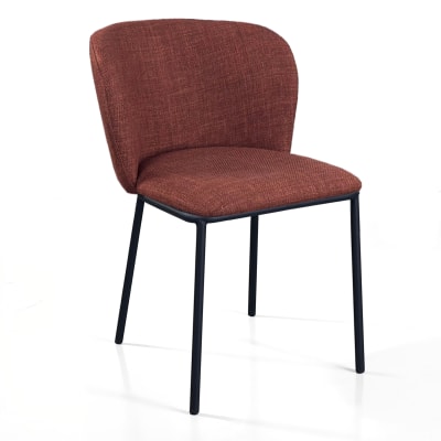 Lot de 4 chaises en tissu rouge brique, pieds noirs 76x56x60 cm