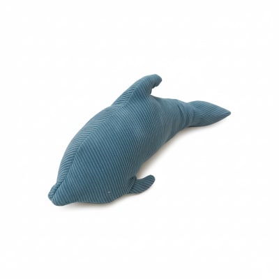 Coussin dauphin enfant en velours côtelé fin, bleu