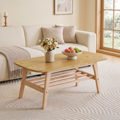 Table basse avec base en bois massif de 100 cm et grand rangement