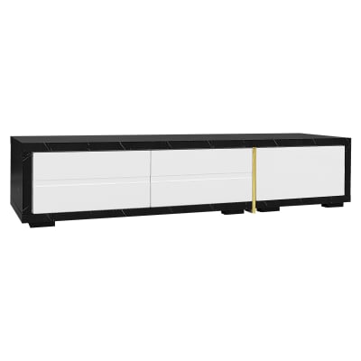 Meuble tv 1 porte 1 tiroir en verre noir marbre l 140-260 cm
