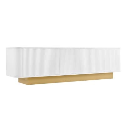 Meuble tv 1 porte 1 tiroir en verre blanc l 170 cm