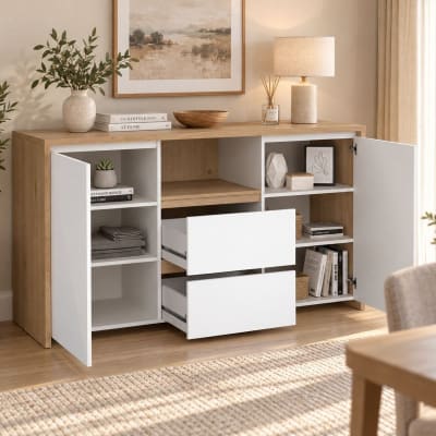 Buffet en bois marron chêne 149x48x84h cm