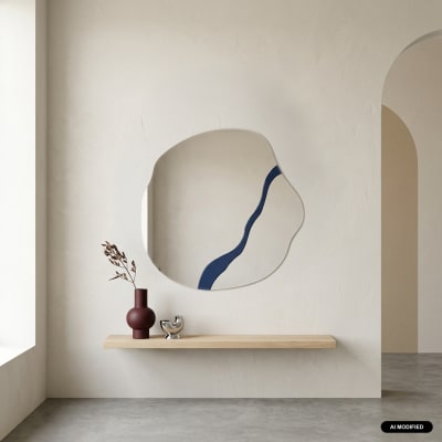 Miroir organique motif bois 74,5cm bleu