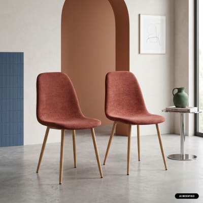 Lot de 2 chaises décor bois et tissu rouge