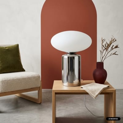 Lampe de table céramique et verre d25,5cm chromé