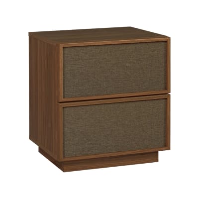 Table de chevet décor bois et tissu 2 tiroirs noyer