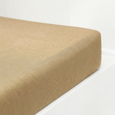 Drap housse en satin de coton lavé beige 200 x 200 cm