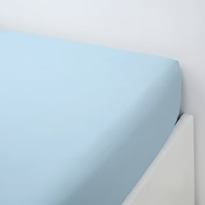 Drap housse en percale de coton bleu 200 x 200 cm