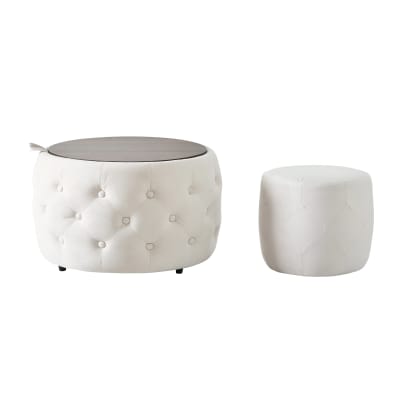 Poufs gigognes ronds en velours beige empilable avec rangement