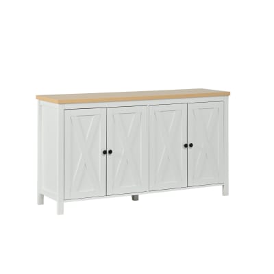 Buffet blanc et effet bois à 4 portes, style scandinave 140×40×78cm