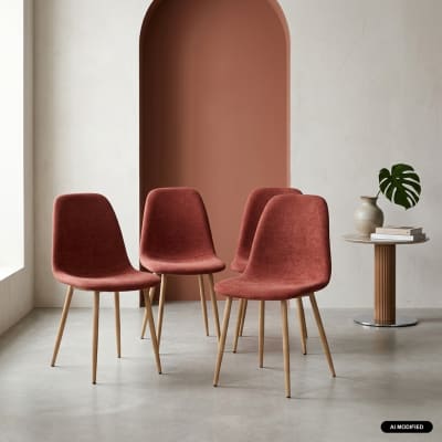 Lot de 4 chaises décor bois et tissu rouge