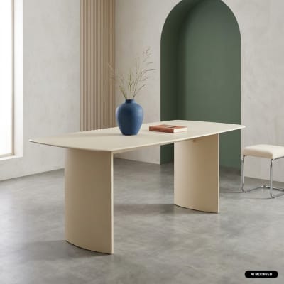 Table à manger plateau verre trempé 8 places crème