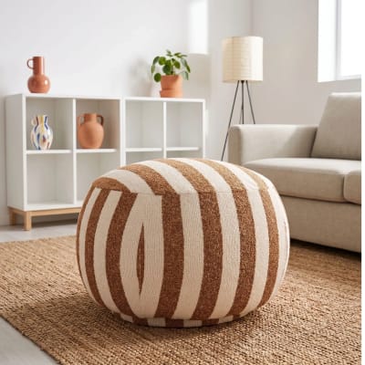 Pouf carré en tissu à rayures orange terracotta