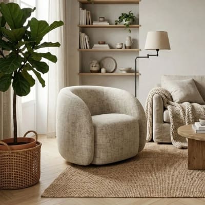Fauteuil lounge pivotant en tissu beige