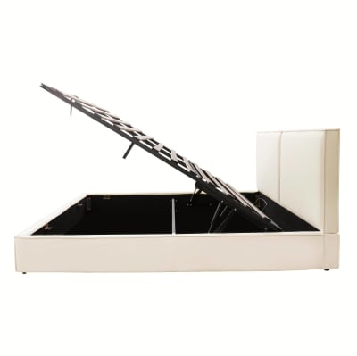 Lit double avec coffre hydraulique en polyester beige 180 x 200 cm
