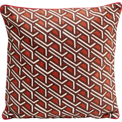 Coussin rouge motifs bordeaux et blancs en coton 50x50