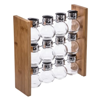 12 Pots à Épices avec son Support en Bambou