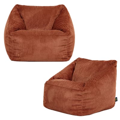 Lot de 2 poufs fauteuils enfant en velours côtelé orange terracotta